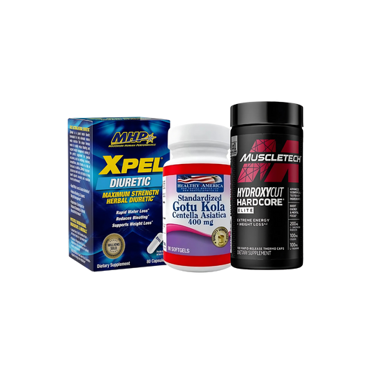 COMBO ANTI-CELULITIS: Xpel diurético 80 caps + Centella Asiática 90 caps + Hydroxycut Hardcore Elite 100 caps
