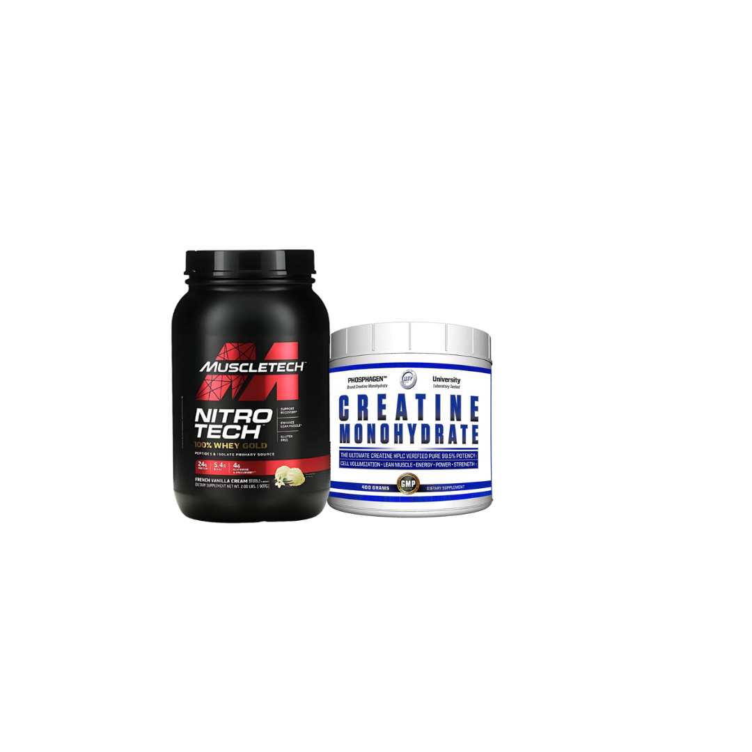 COMBO AUMENTO MASA MUSCULAR MAGRA: NitroTech 2LB + Creatina HTP 80 servs