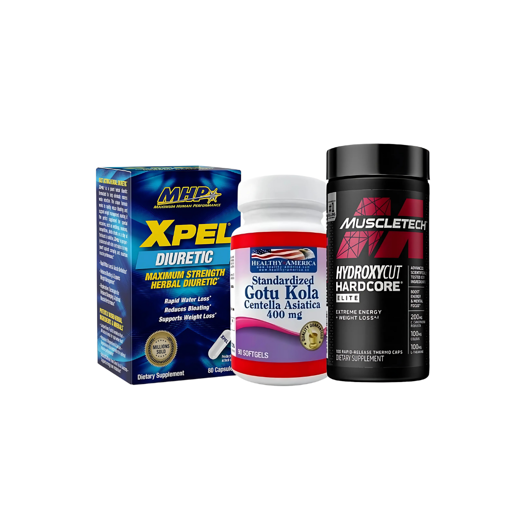 COMBO ANTI-CELULITIS: Xpel diurético 80 caps + Centella Asiática 90 caps + Hydroxycut Hardcore Elite 100 caps