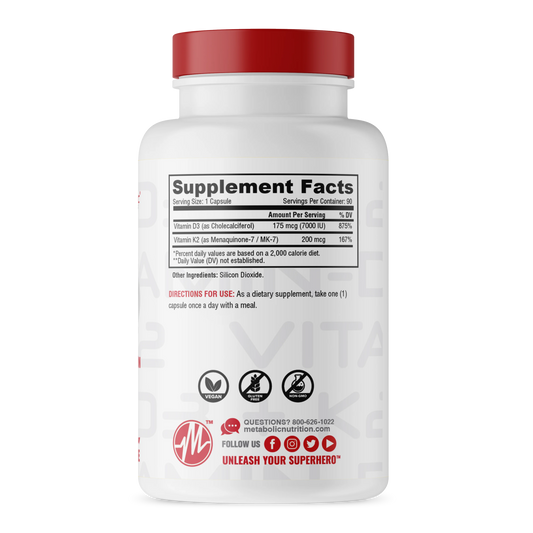 Vitamina D3+K2 90caps | Metabolic Nutrition